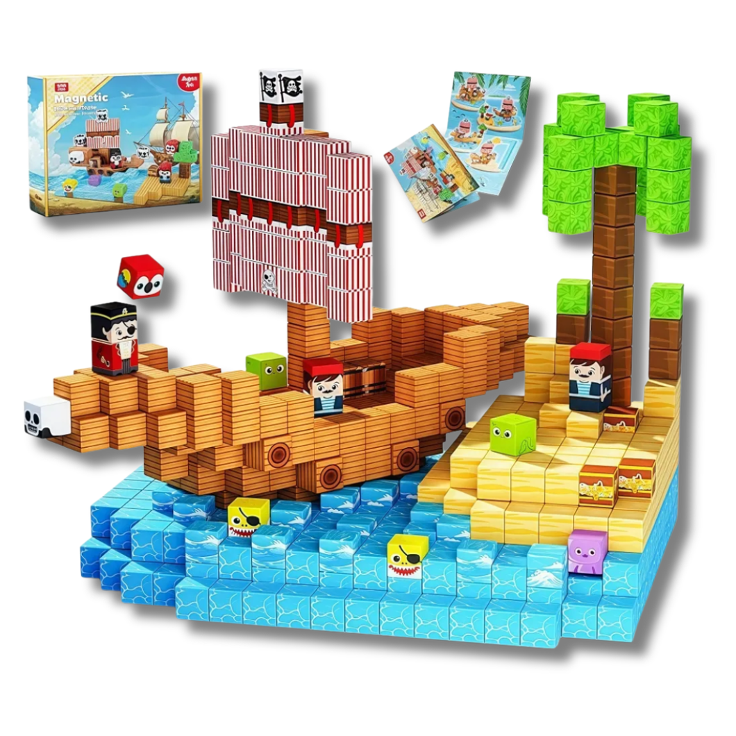 Navio Pirata dos Sete Mares - 100 Peças - Blocos Magnéticos Magnecraft