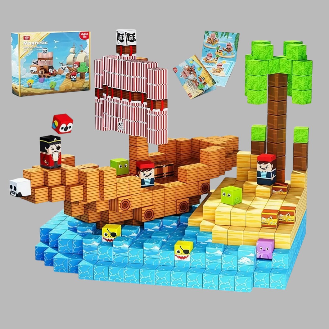 Navio Pirata dos Sete Mares - 100 Peças - Blocos Magnéticos Magnecraft
