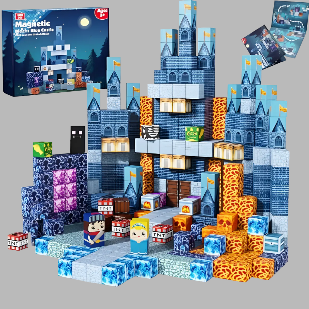 Castelo Azul Real - 100 Peças - Blocos Magnéticos Magnecraft