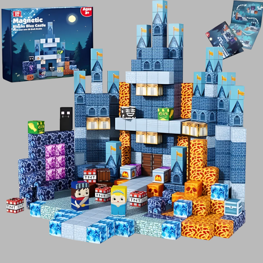 Castelo Azul Real - 100 Peças - Blocos Magnéticos Magnecraft