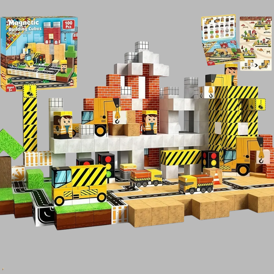 Obra da Cidade em Construção - 100 Peças - Blocos Magnéticos Magnecraft